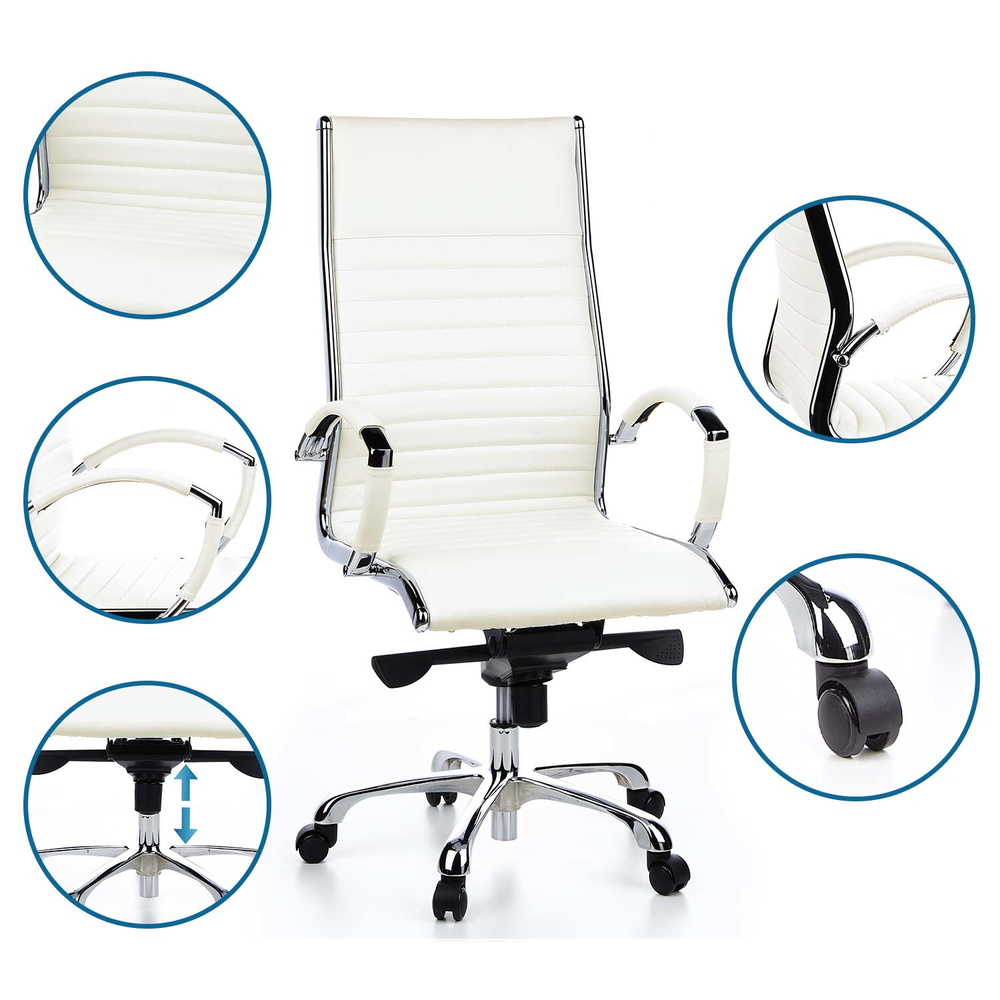 PARMA 20 Swivel office chair with casters, Leather, White