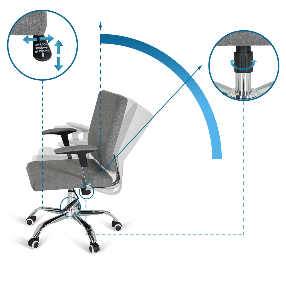 CHARLES I Office Chair Swivel with Casters Fabric Dark Grey