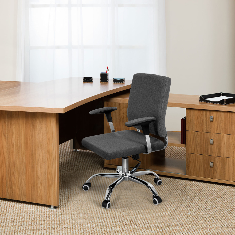 CHARLES I Office Chair Swivel with Casters Fabric Dark Grey