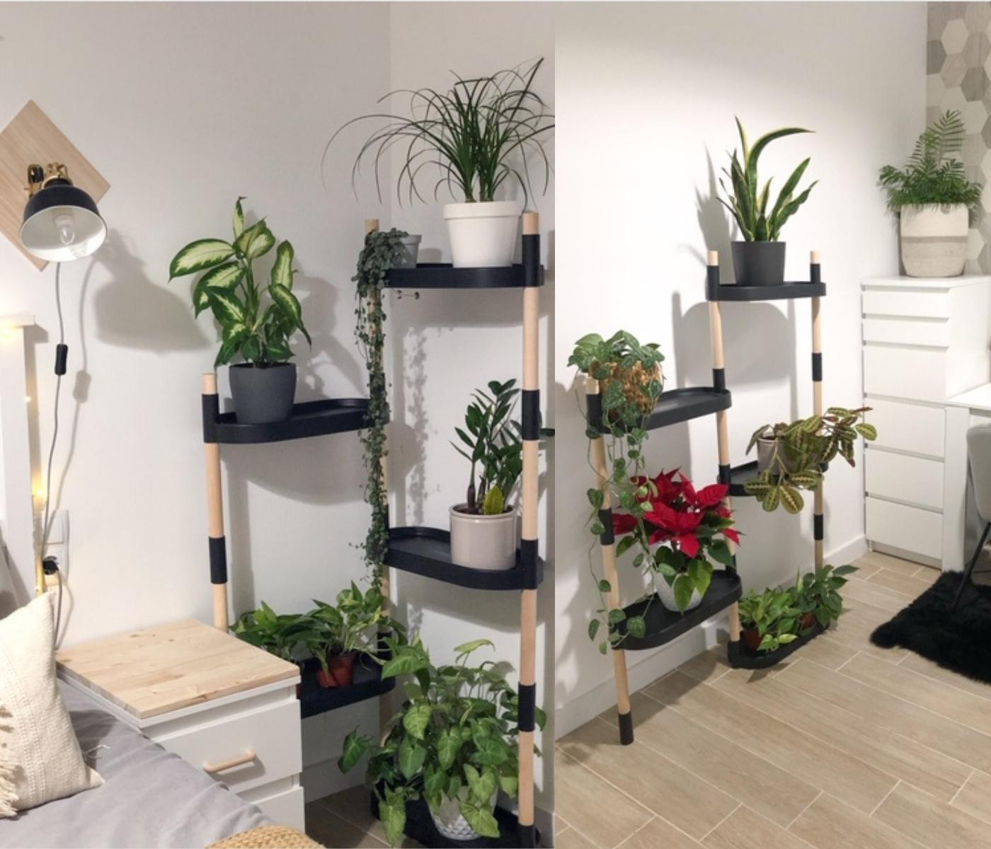 Modular plant stand with 4 shelves Black
