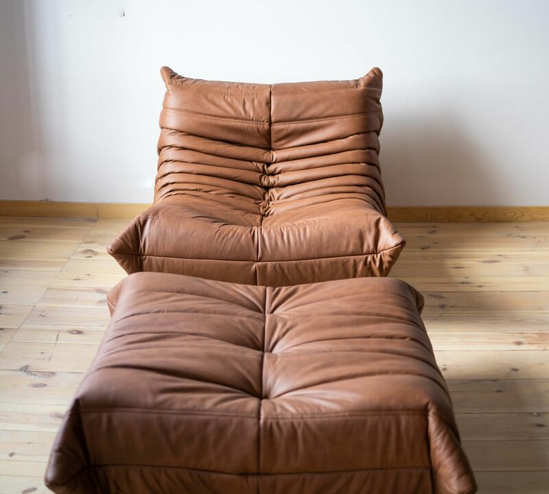 Togo armchair and ottoman set Smooth leather Folk Brown