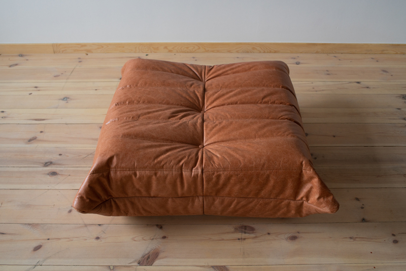 Togo armchair and ottoman set pull-up leather peach brown