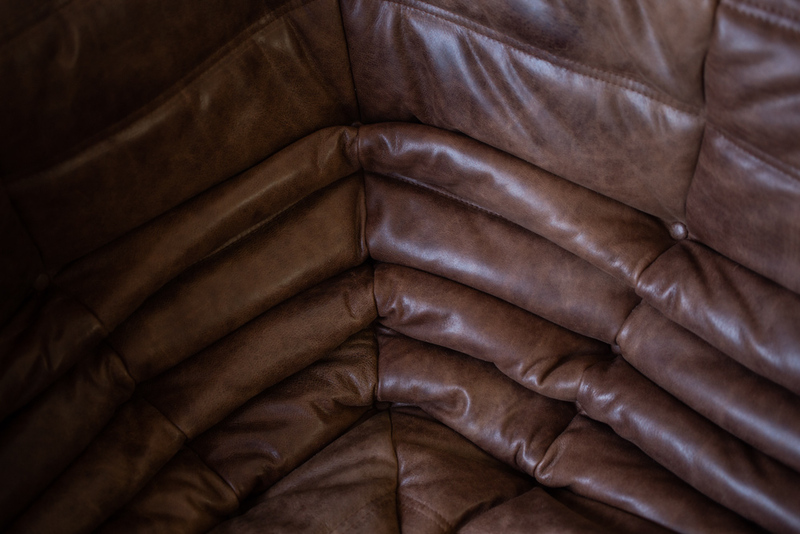 Togo Armchair and Ottoman Set Pull-Up Leather Walnut Brown