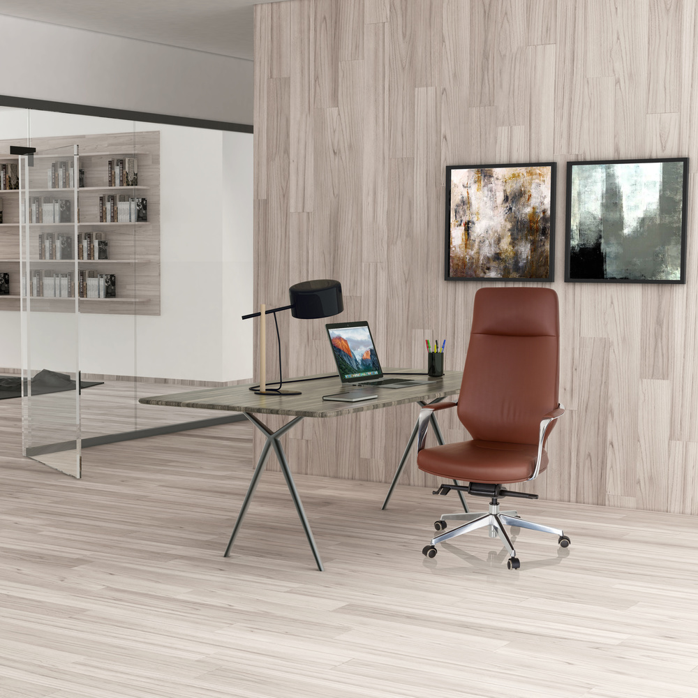 VELVET Swivel Office Chair Faux Leather Brown