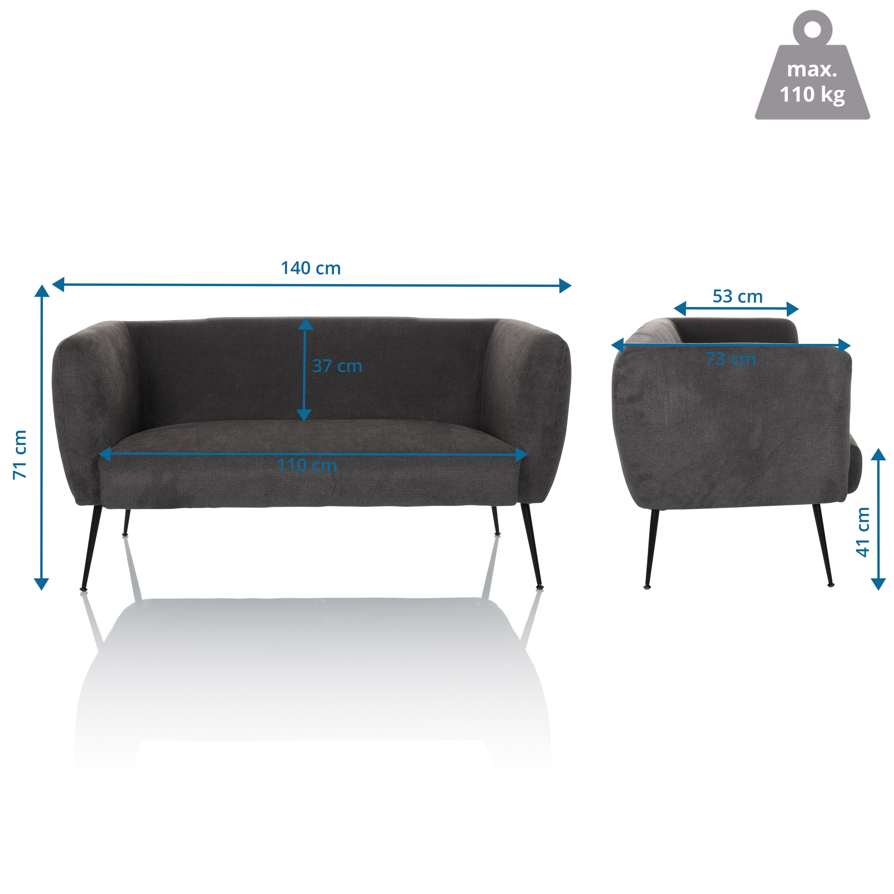 HAYRIVER 2-seater sofa fabric gray