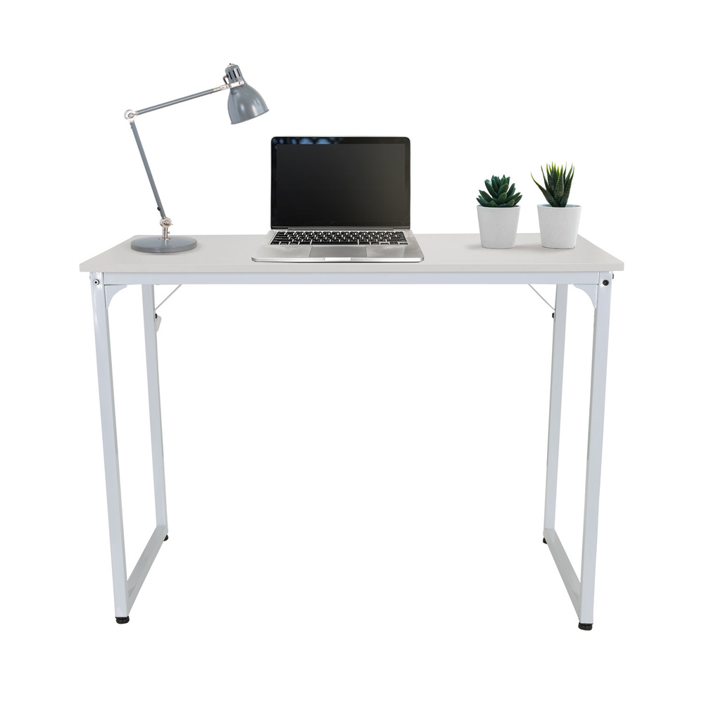 Workspace I Scrivania Acciaio Legno Bianco