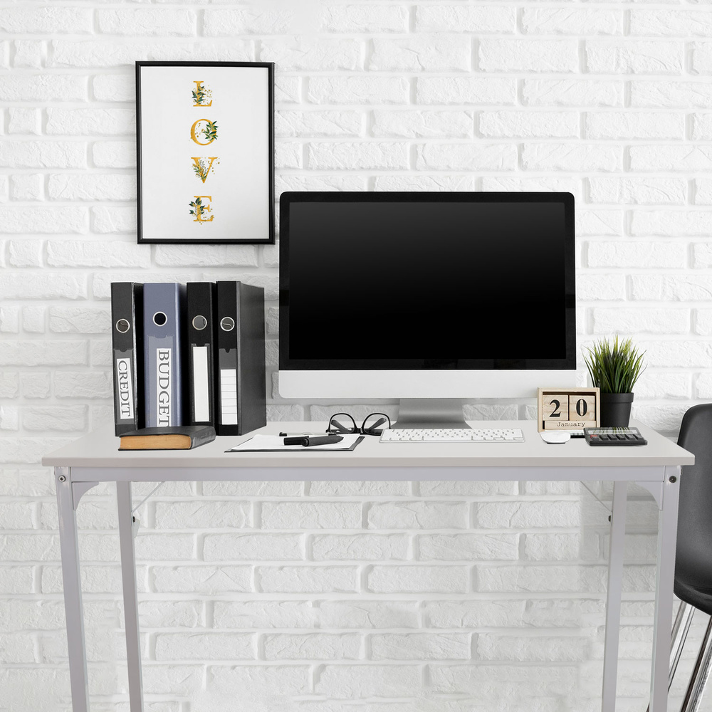 Workspace I Scrivania Acciaio Legno Bianco