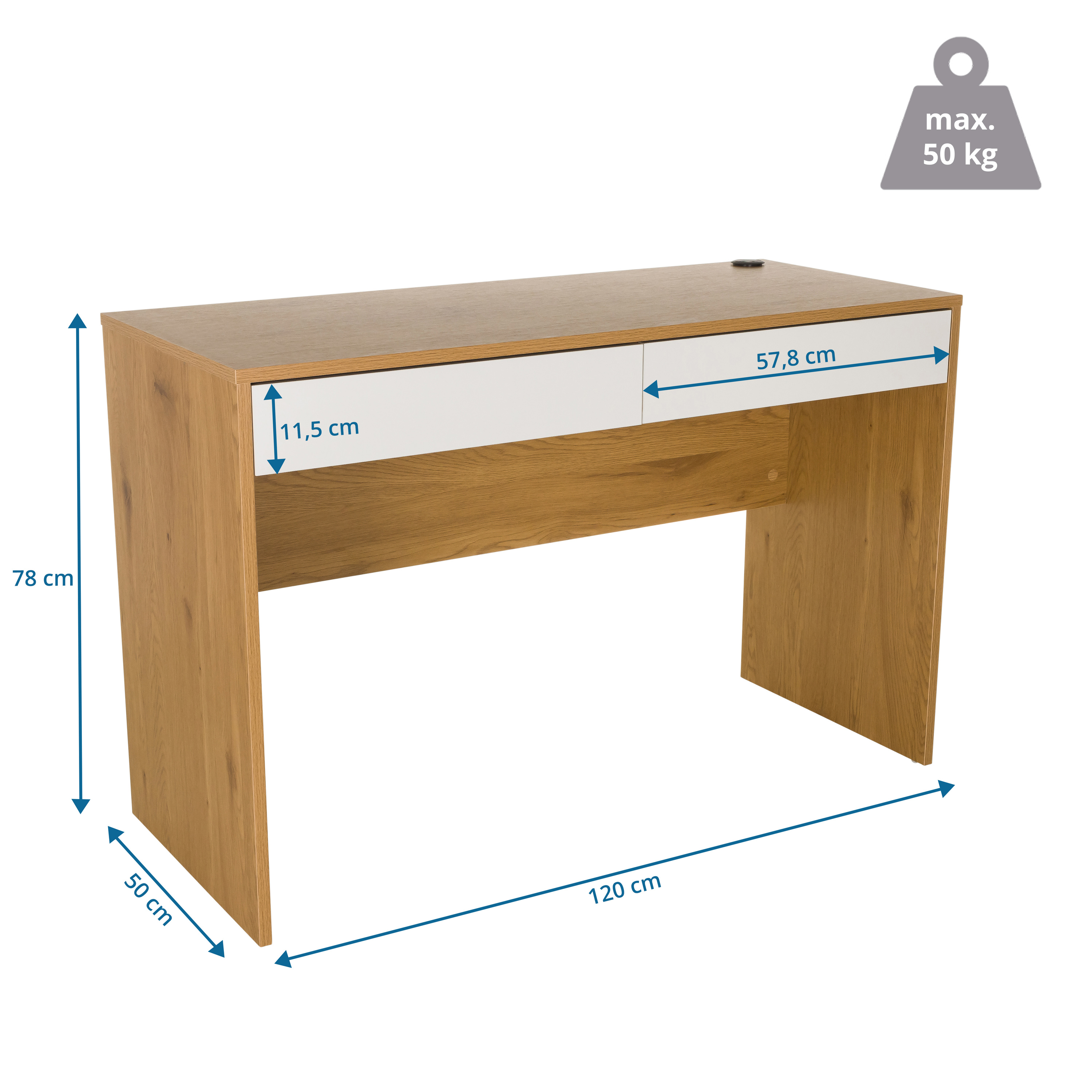 BERGA Desk with 2 drawers Oak White