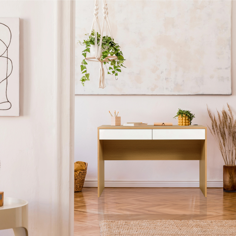 BERGA Desk with 2 drawers Oak White