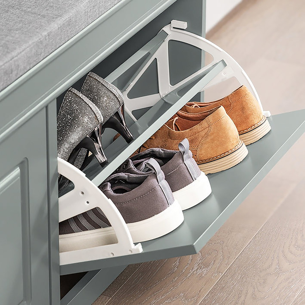 Estha I Shoe cabinet bench with seat cushion wood grey