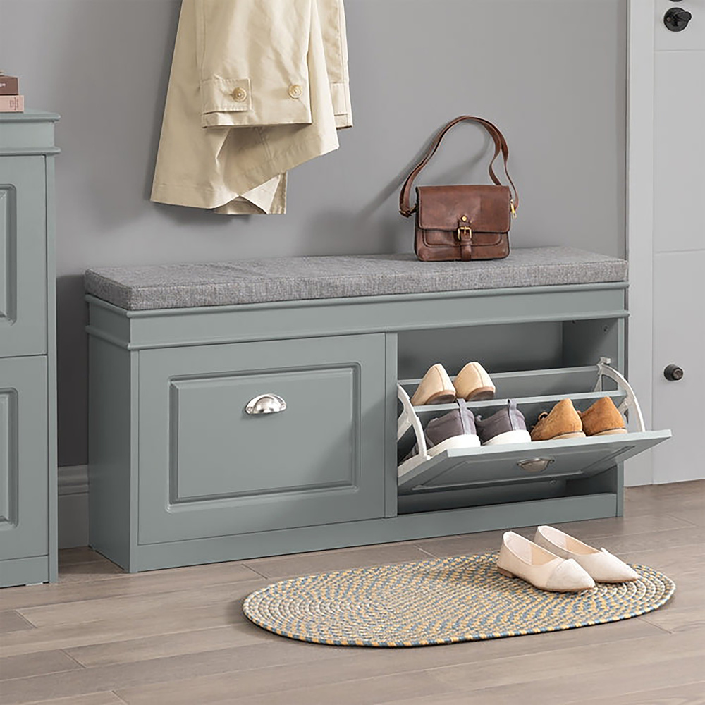 Estha I Shoe cabinet bench with seat cushion wood grey