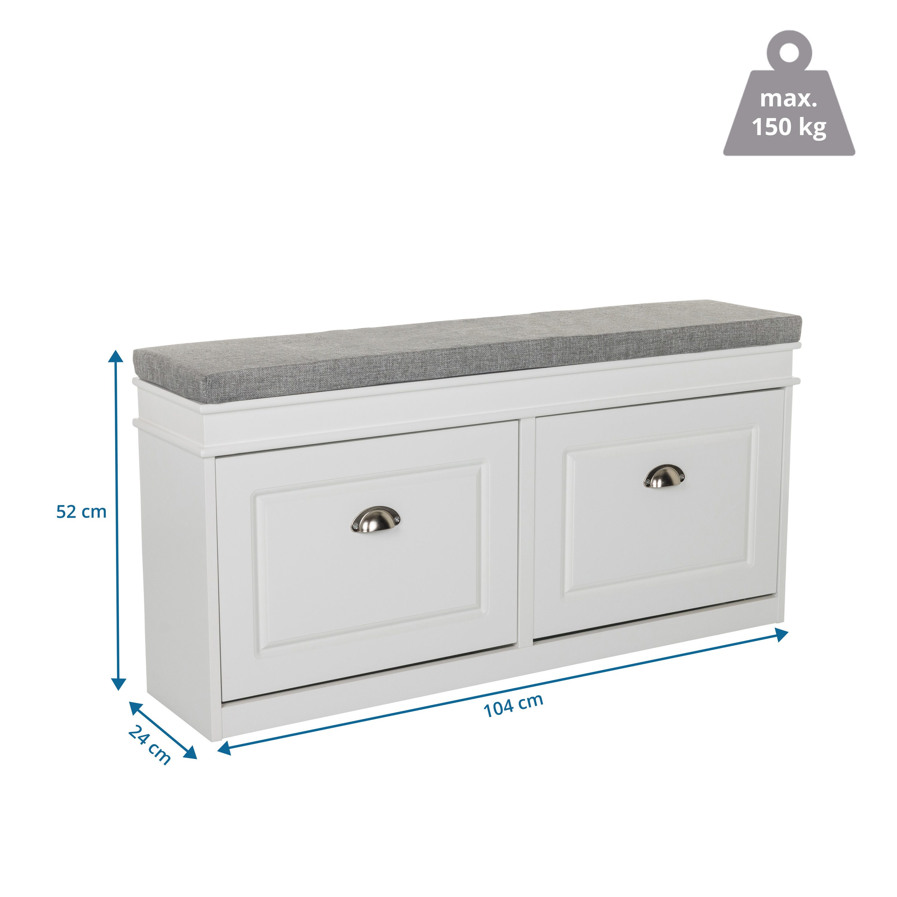 Estha I Shoe cabinet Bench with seat cushion Wood White Gray