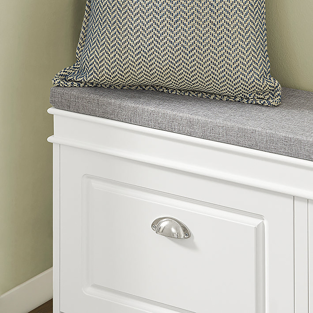 Estha I Shoe cabinet Bench with seat cushion Wood White Gray