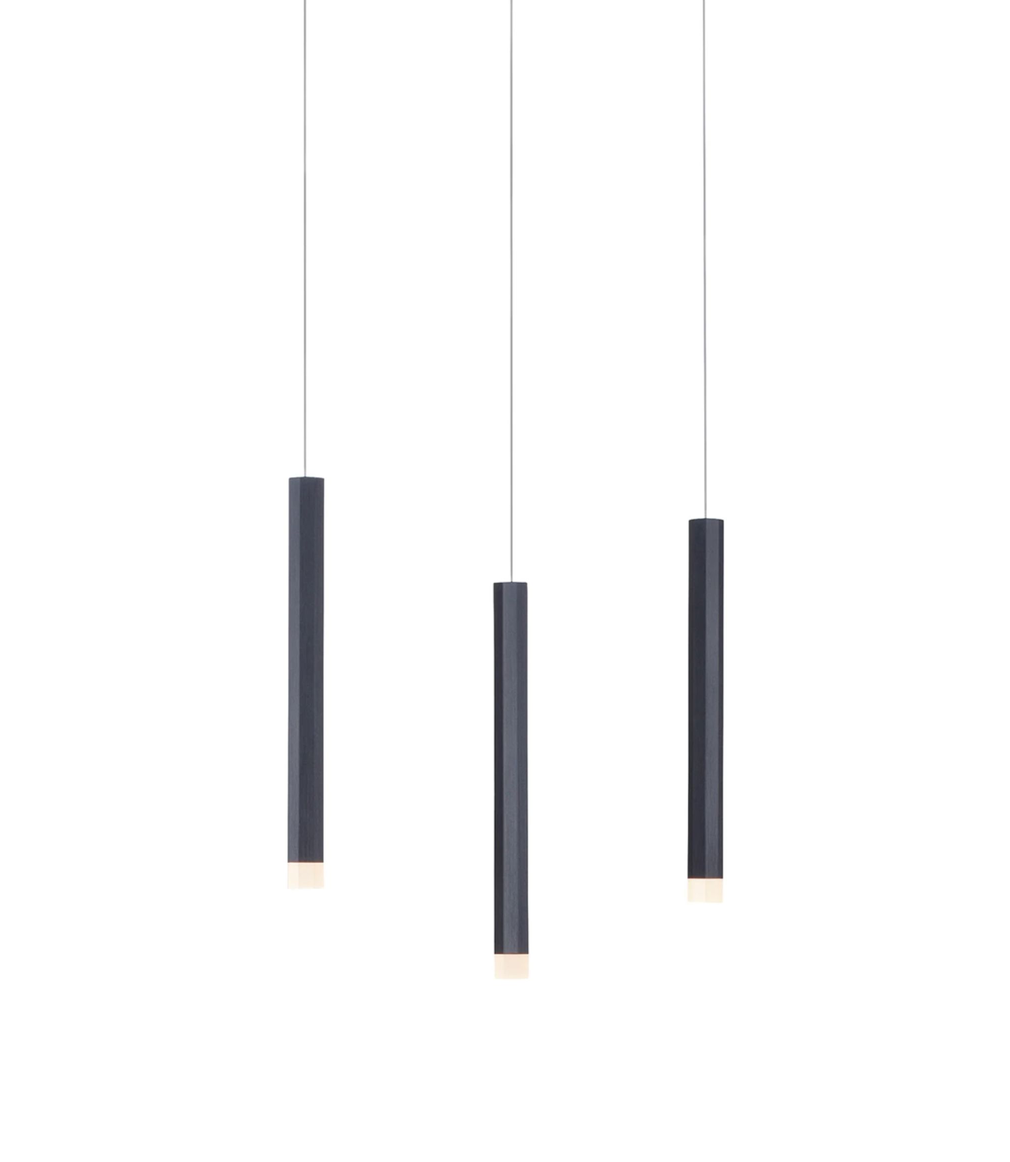 LED pendant lamp 3-flame acrylic glass aluminum black