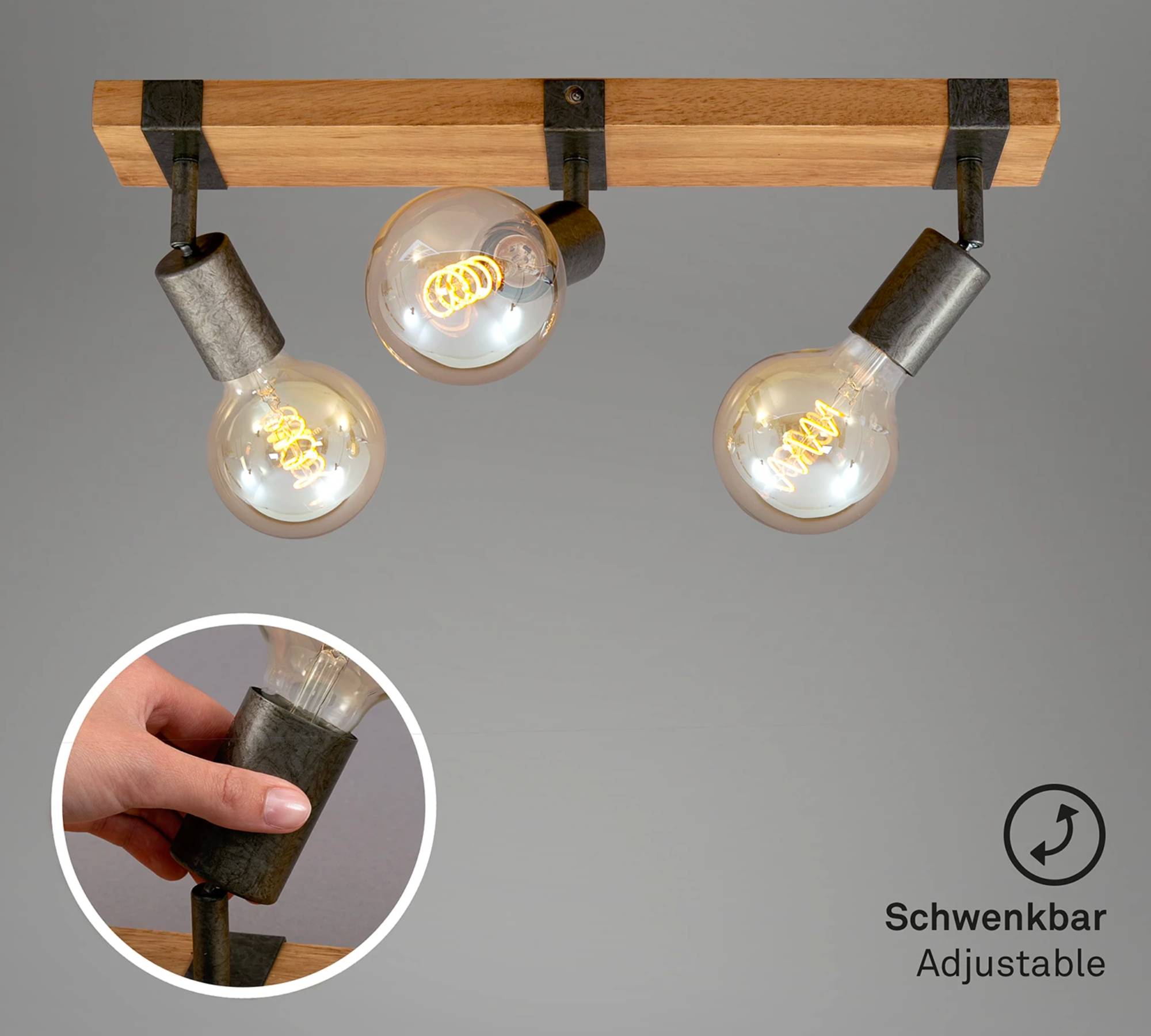 Deckenleuchte 3-flammig Holz Metall