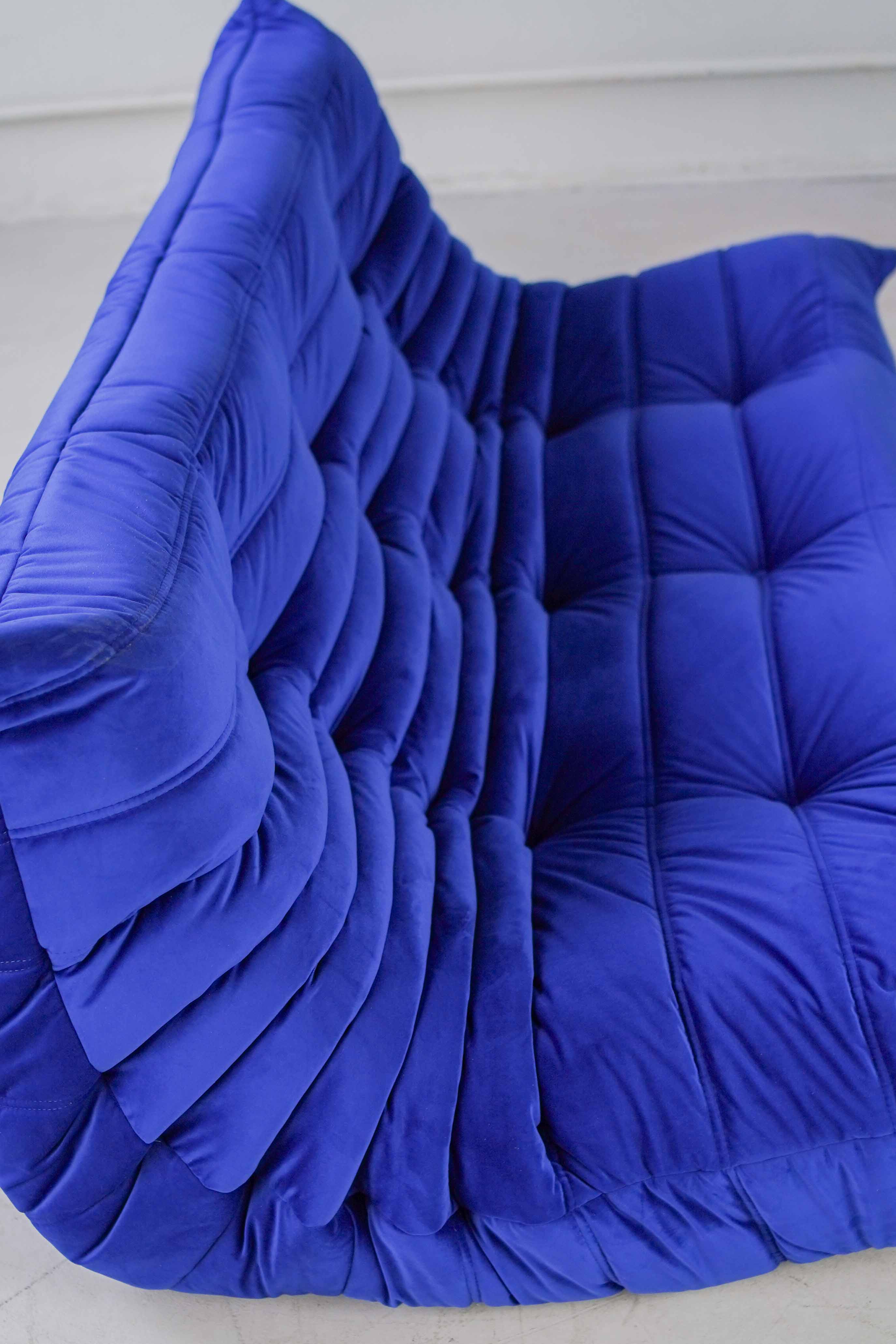 Togo Sofa 3-seater Velvet Cobalt Blue