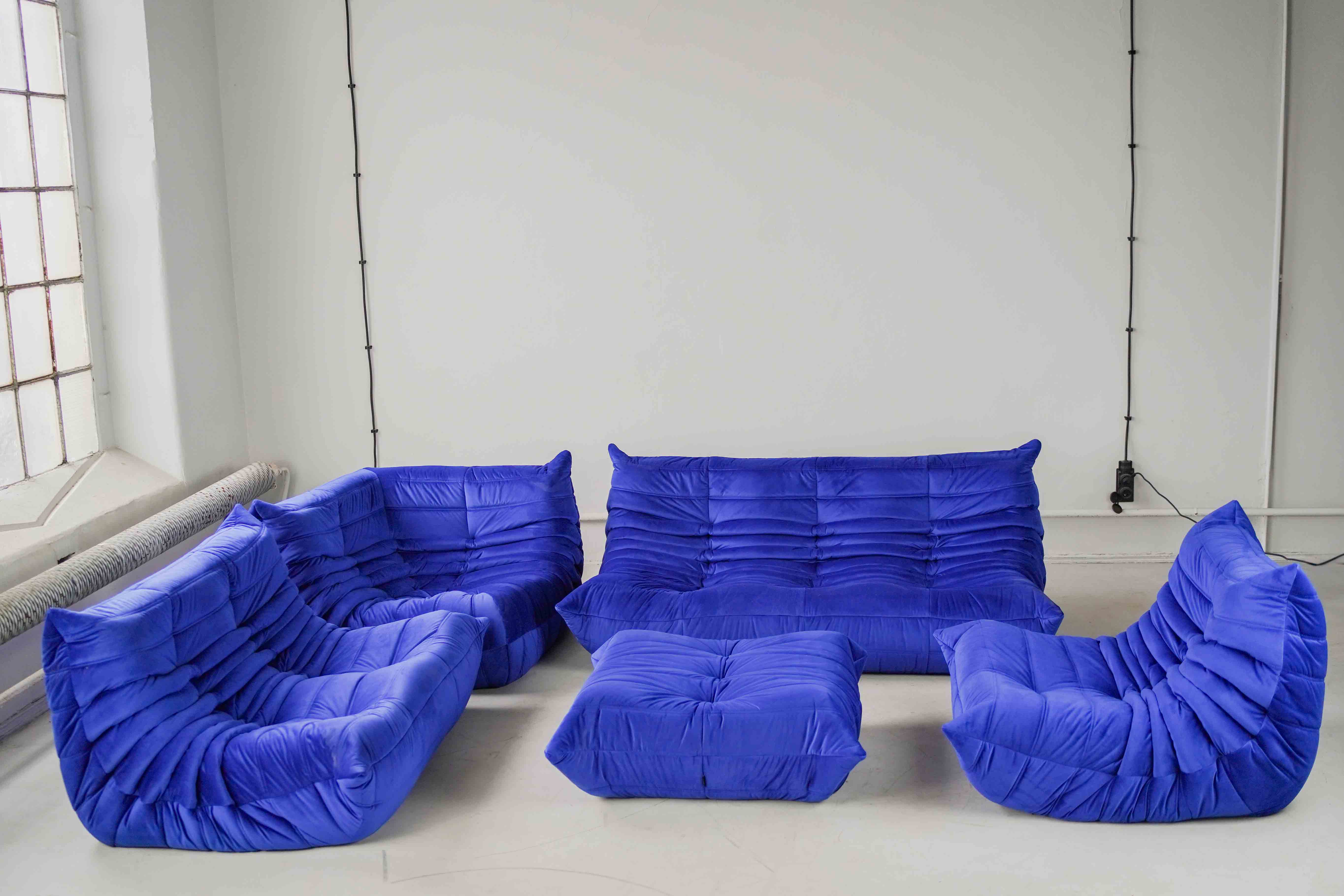 Togo Lounge Set 5-pc. Velvet Cobalt Blue