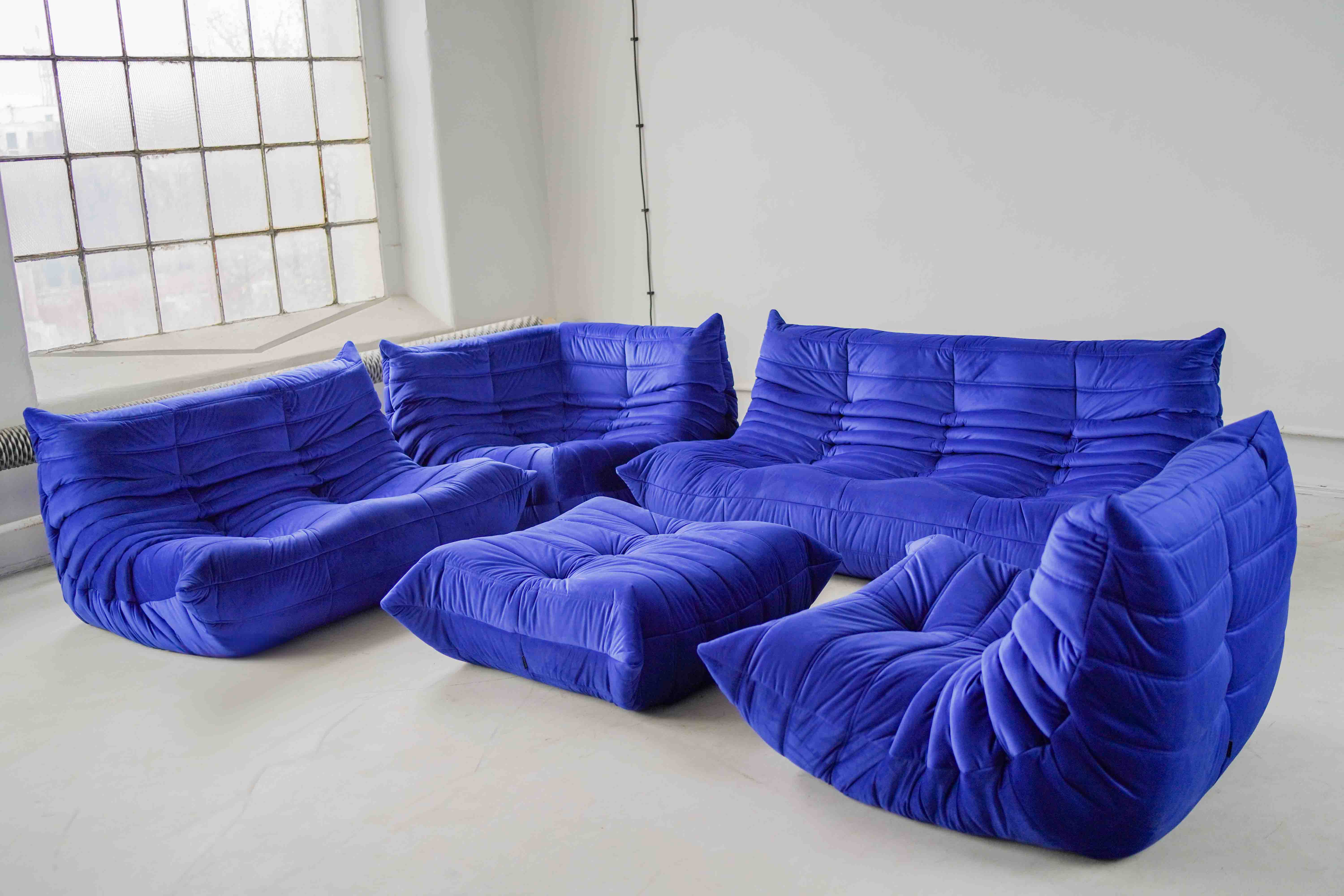 Togo Lounge Set 5-pc. Velvet Cobalt Blue