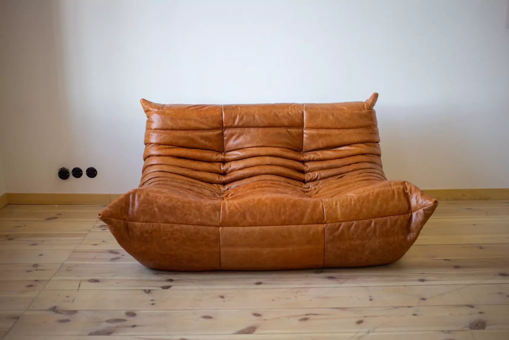 Togo Lounge Set 3-piece. Pull-Up Leather Pine Brown