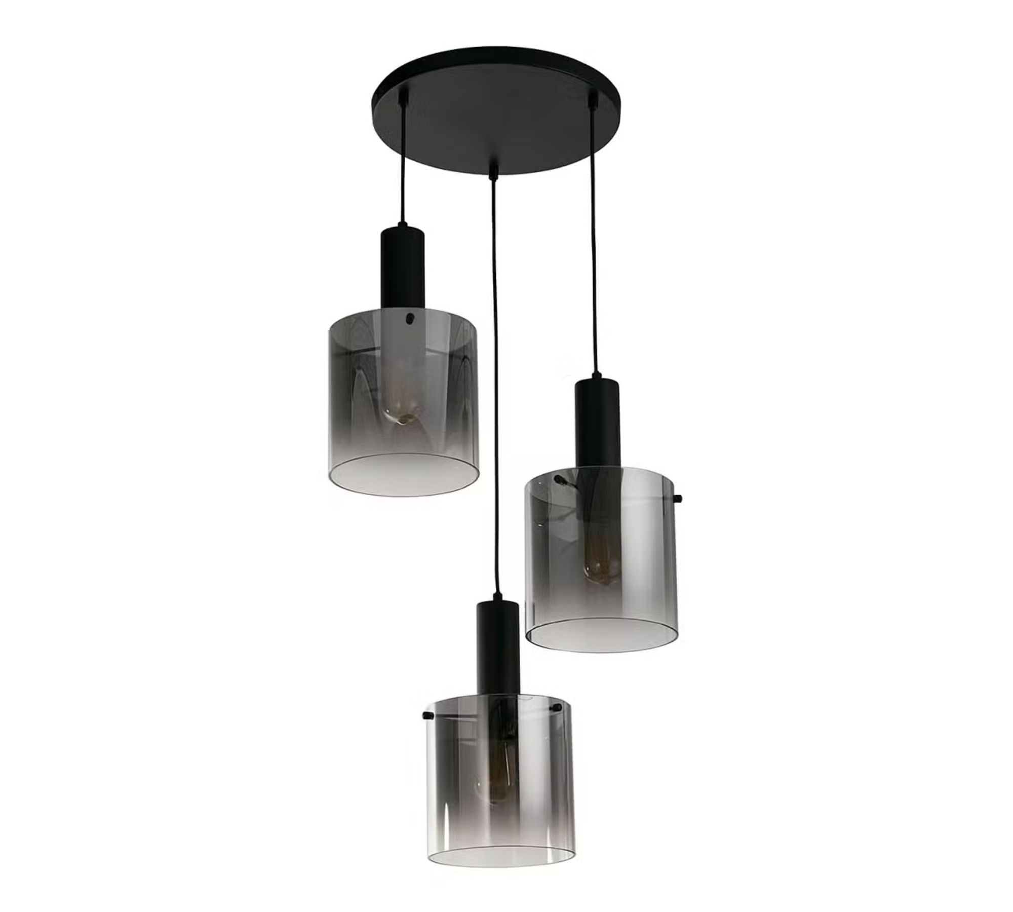 Pendant lamp 3-light steel glass black