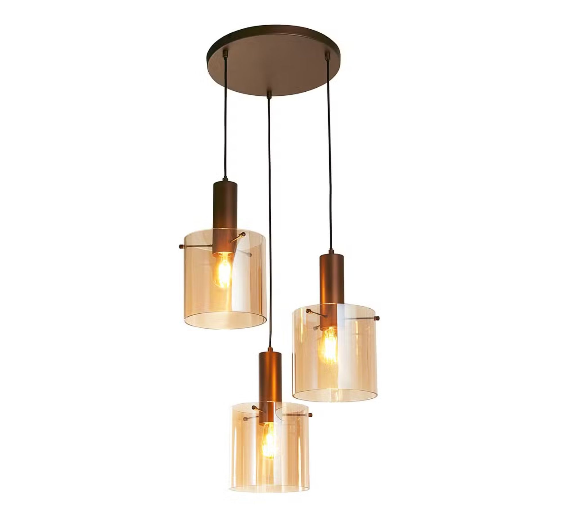 Pendant lamp 3-light Steel Glass Brown