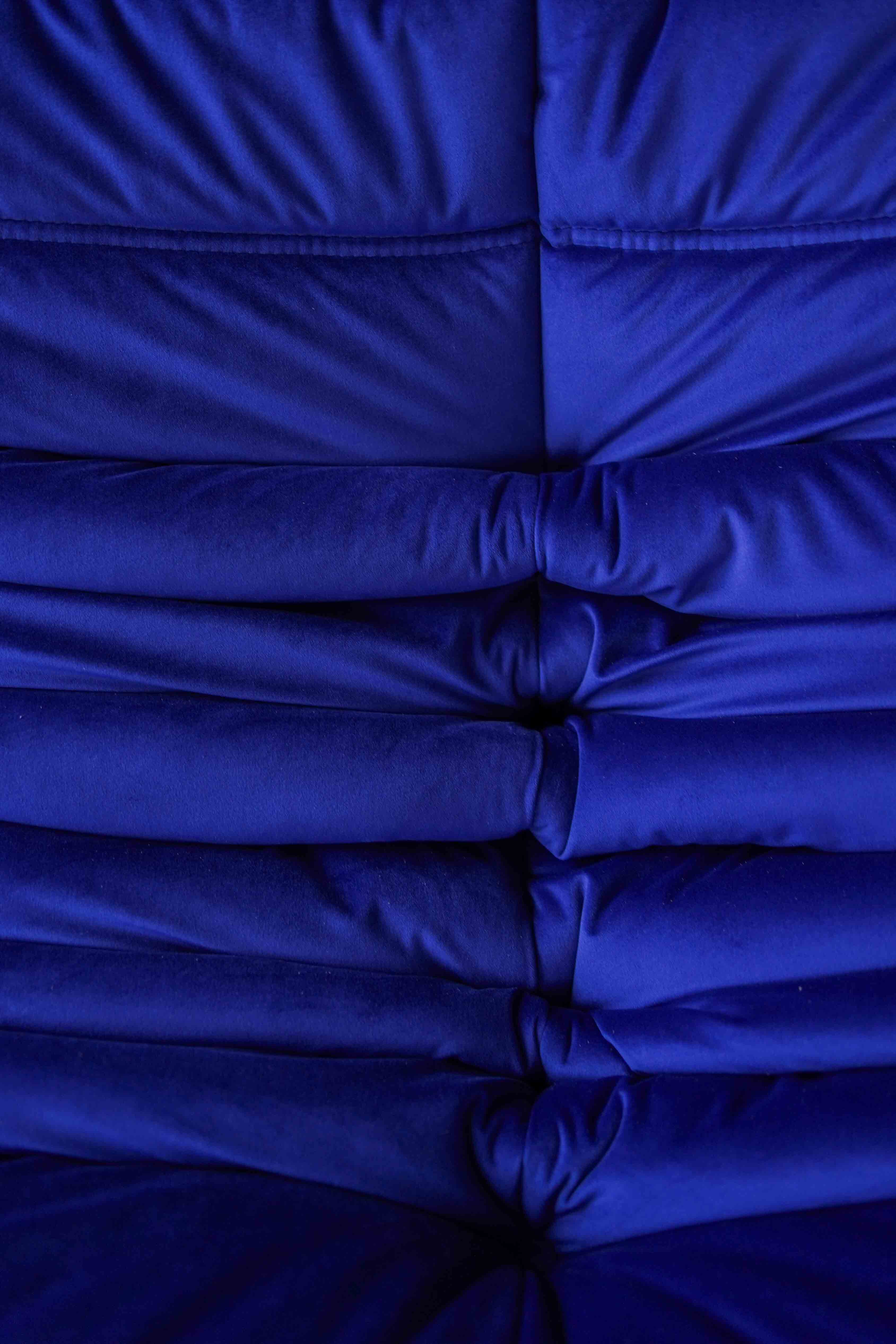 Togo Armchair and Ottoman Set Velvet Cobalt Blue