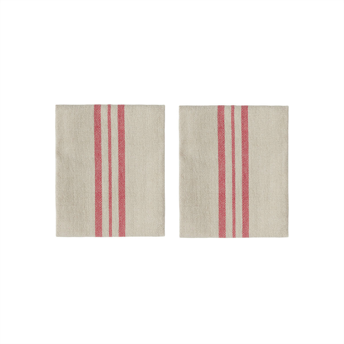 2x Linen Cotton Napkins Red Striped