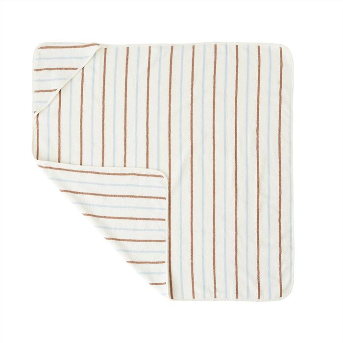 Hooded towel Organic cotton White striped