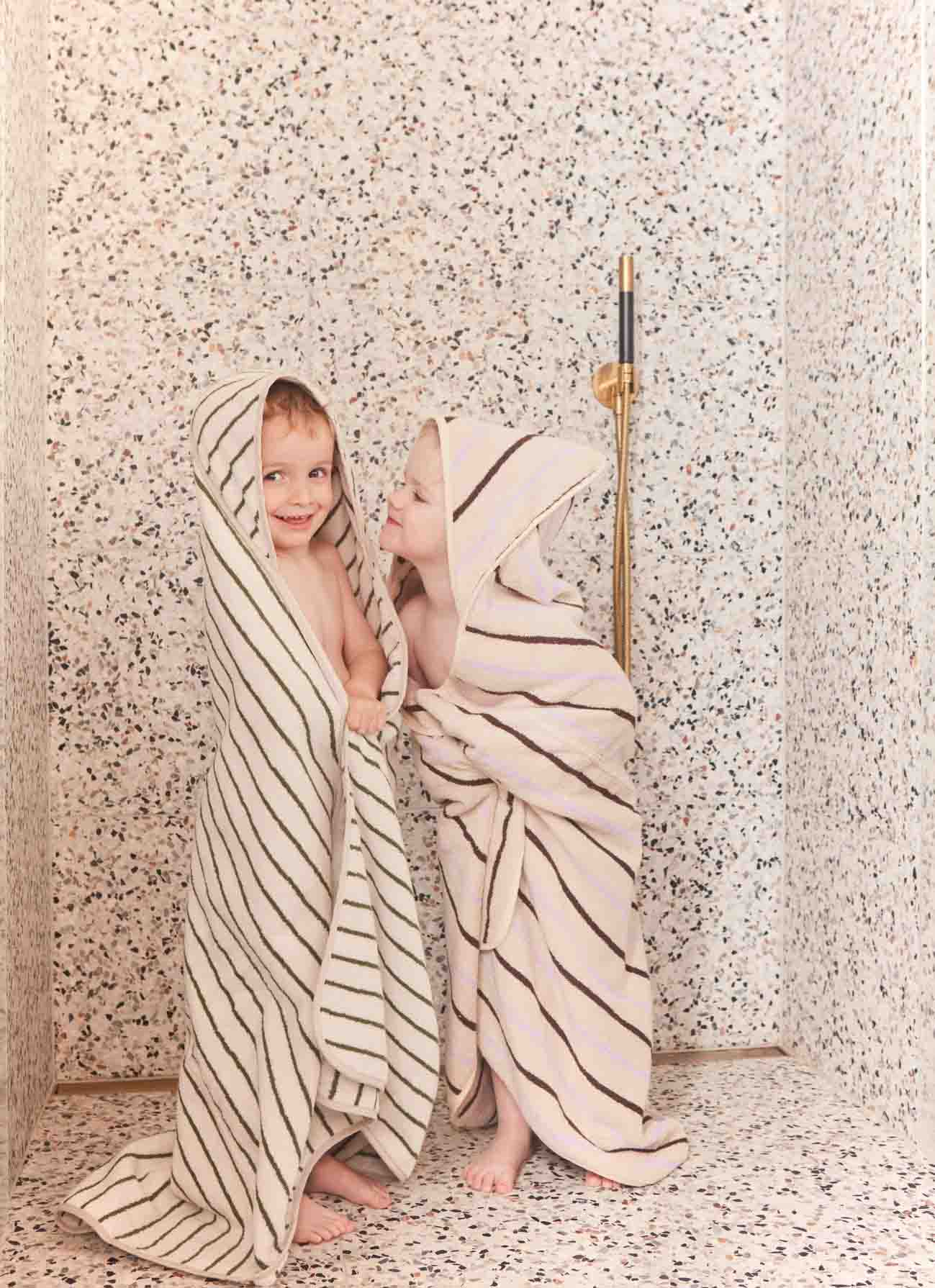 Hooded towel Organic cotton White striped