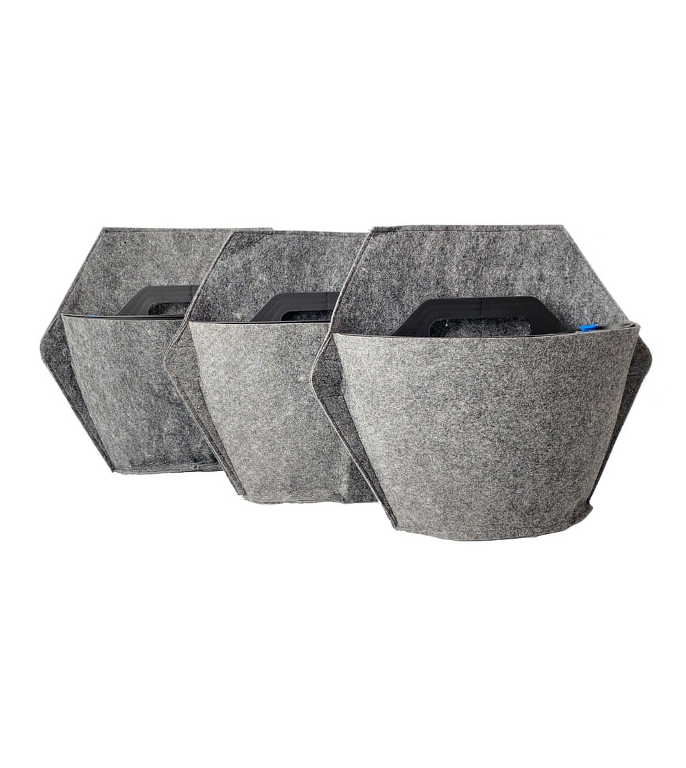 3x Vaso da parete grigio con auto-irrigazione rivestimento in tessuto