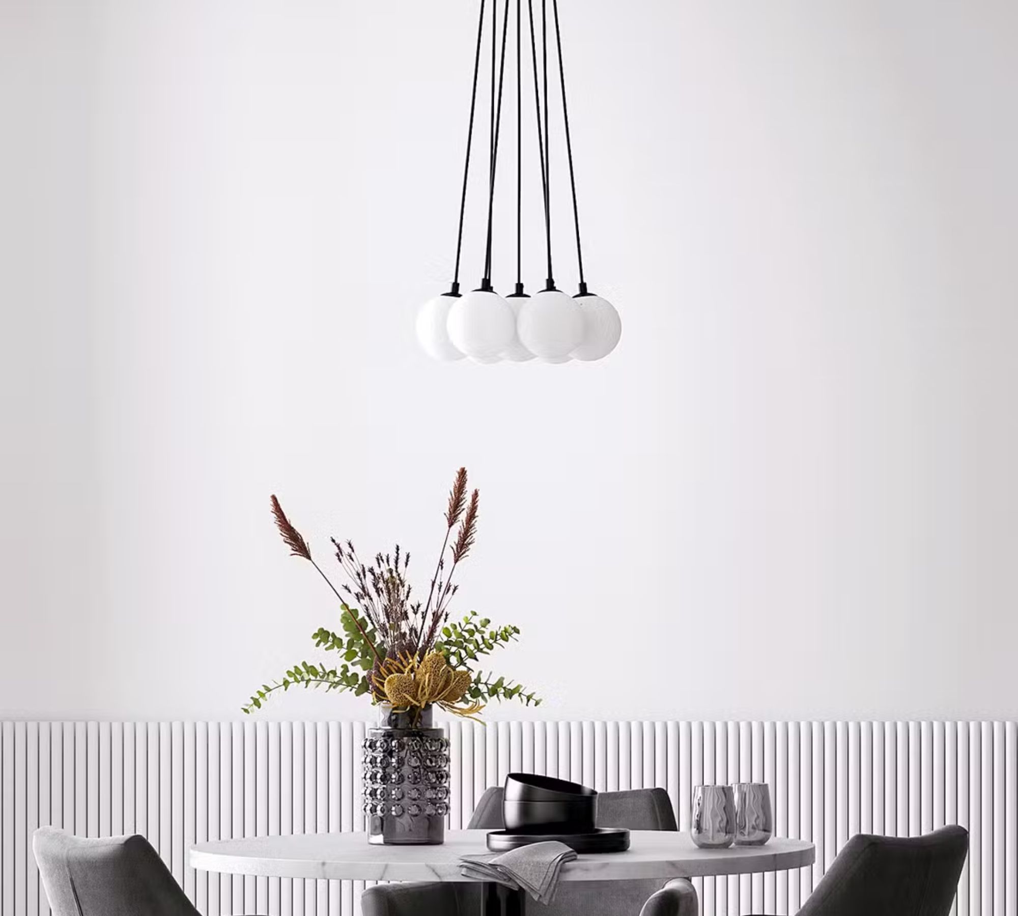 Pendant lamp 7-flame opal glass white