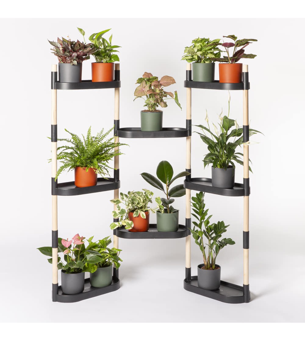 Modular plant stand with 8 shelves Black