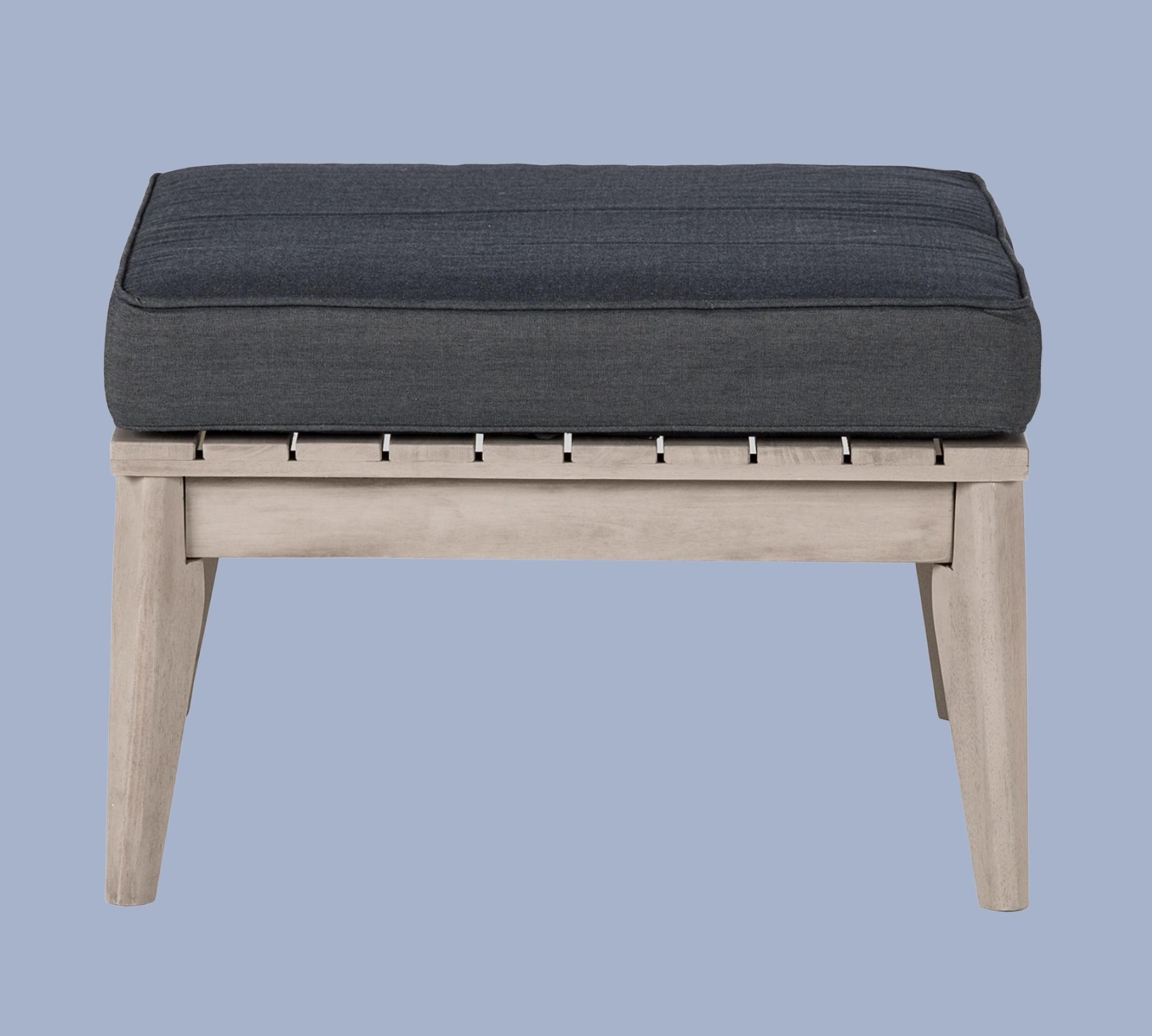 Indoor-Outdoor Loungehocker aus Akazienholz, Sitzkissen Grau