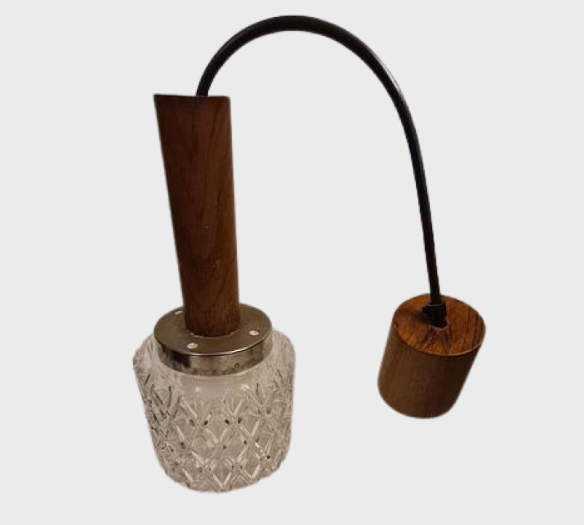 Vintage Pendant Lamp Crystal Glass Wood Brown