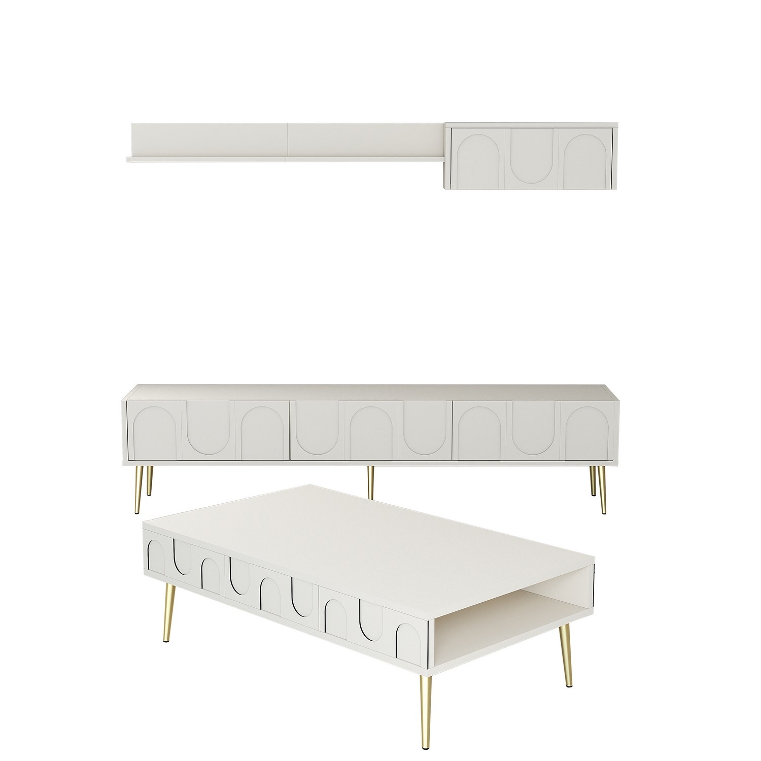 Lyon 3 Living room furniture set Wood veneer Cream Gold