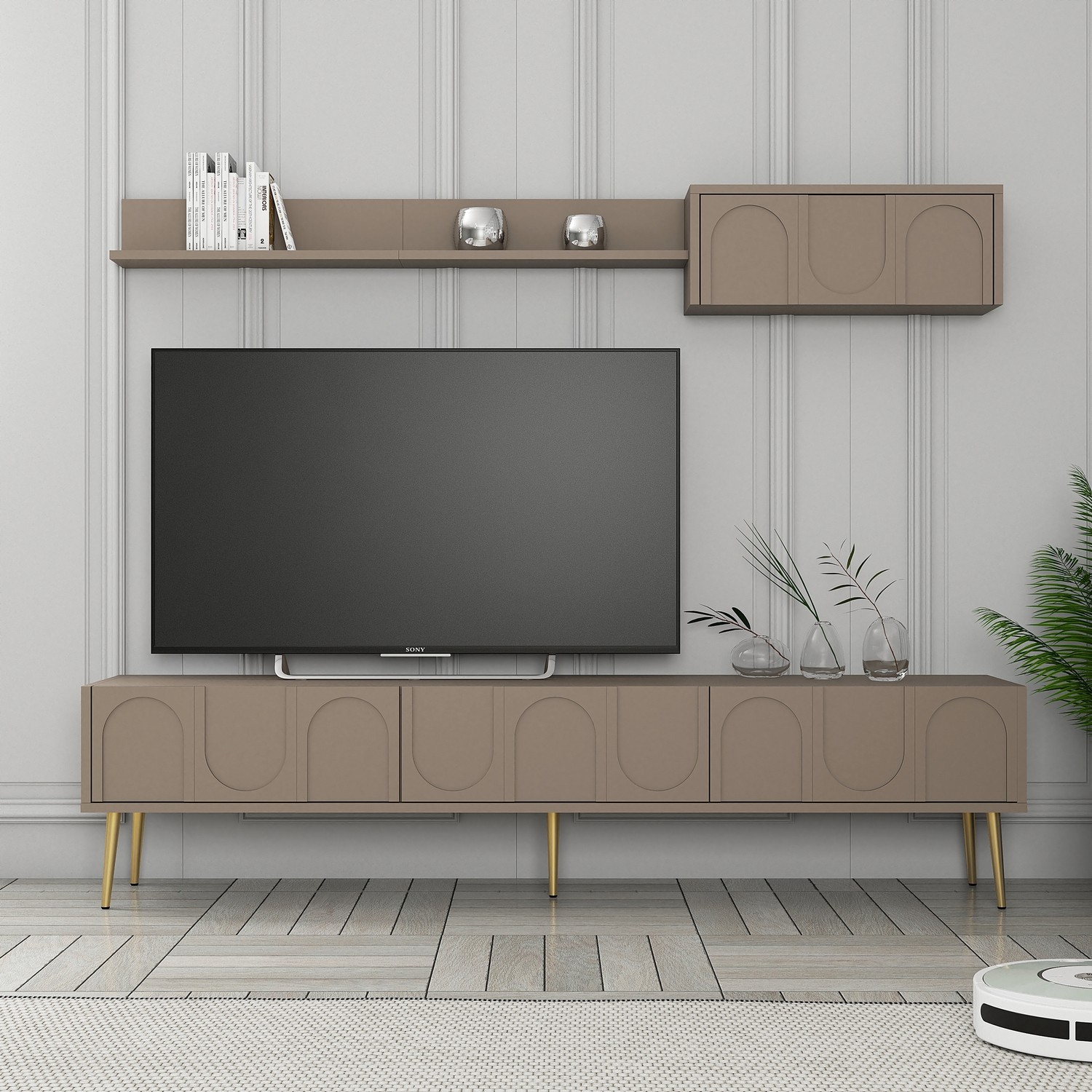 Lyon 3 Living Room Furniture Set Wood Veneer Atlas Gold