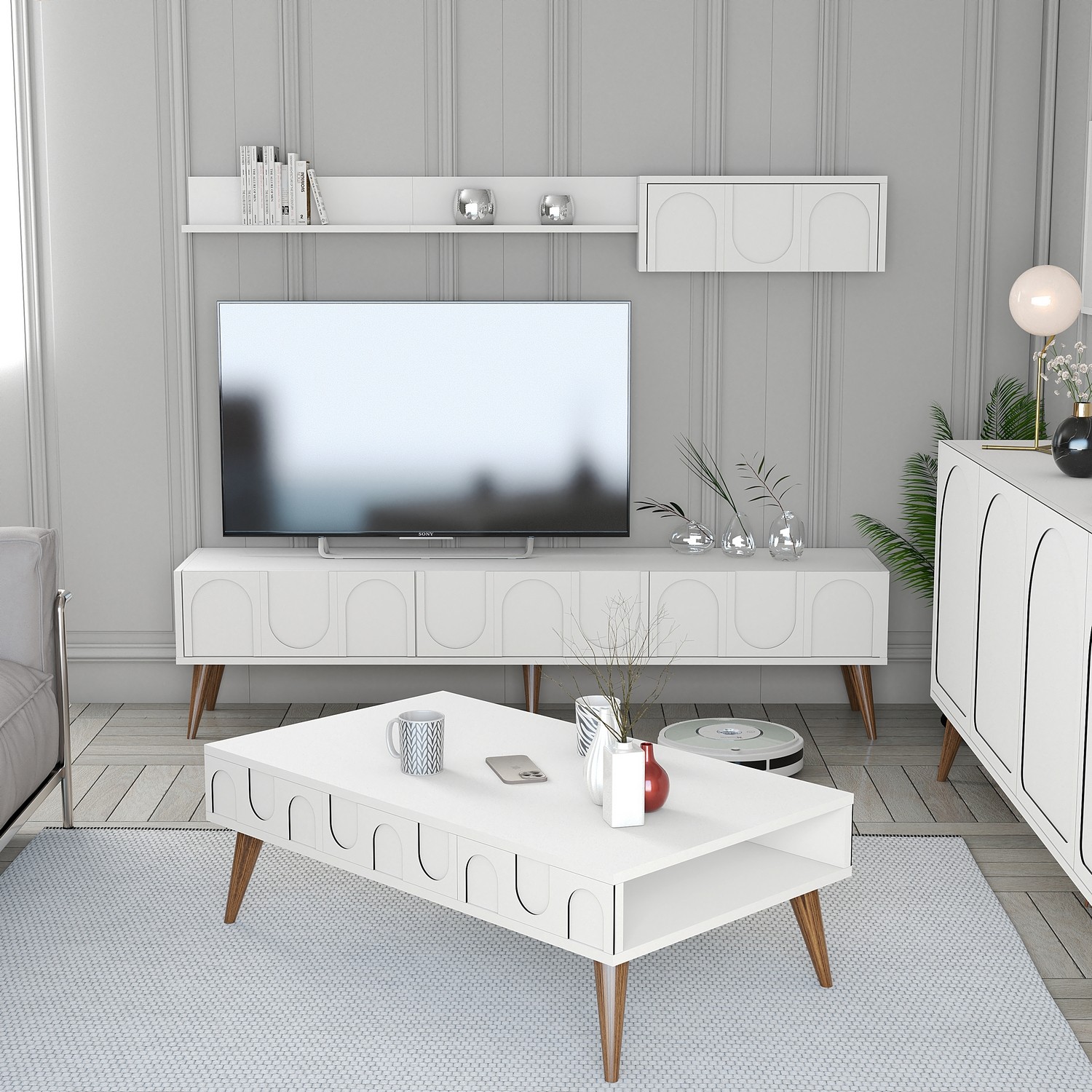 Lyon 3 Living room furniture set Wood veneer White Walnut