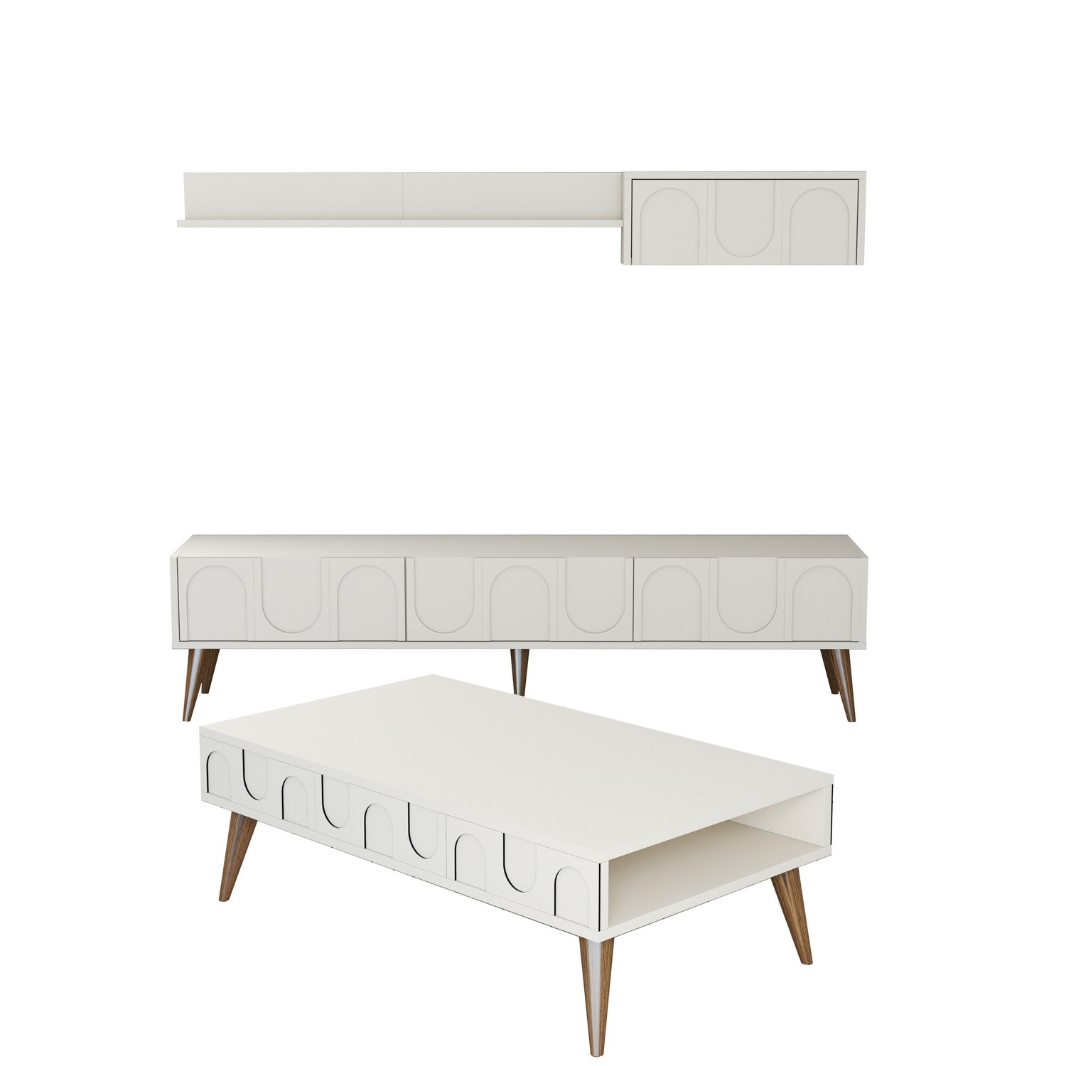 Lyon 3 Living room furniture set Wood veneer Cream Walnut