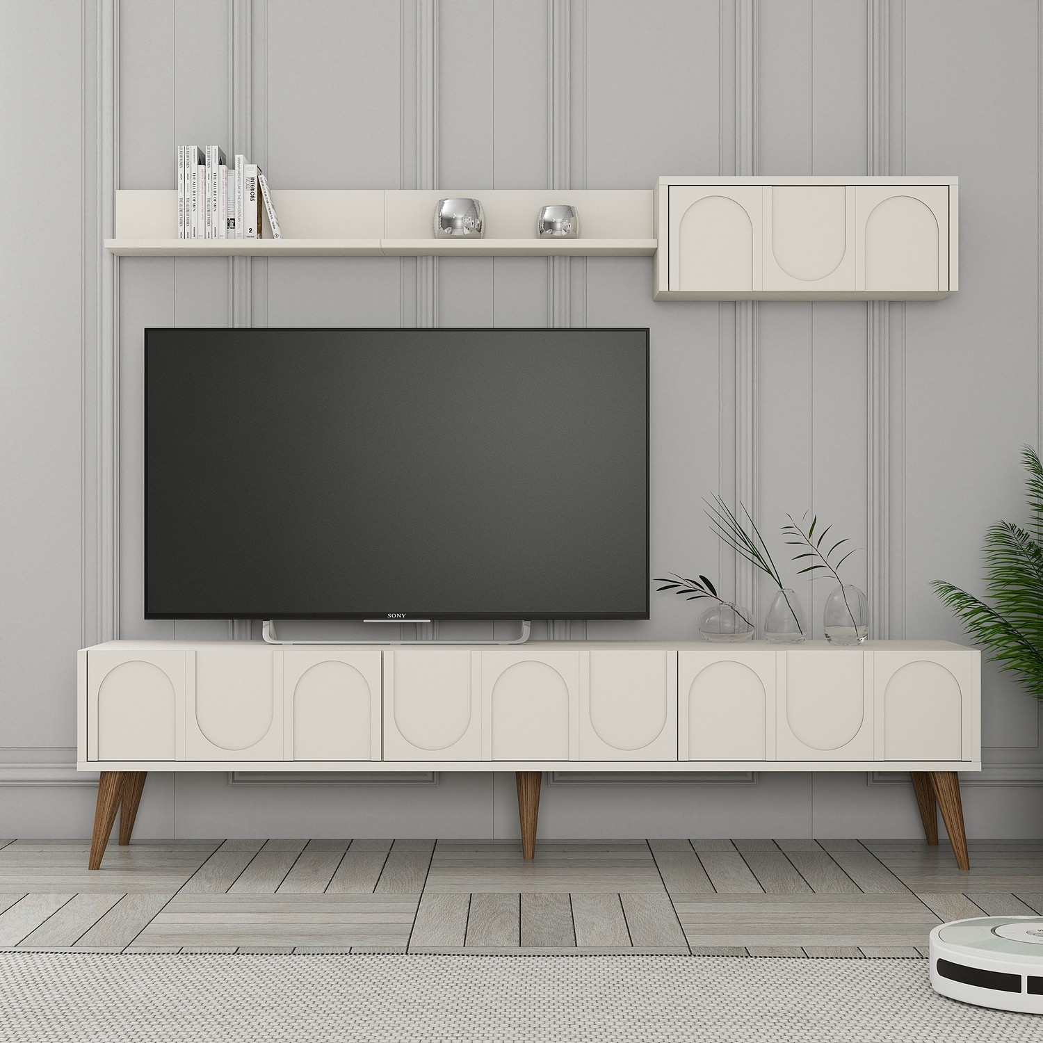 Lyon 3 Living room furniture set Wood veneer Cream Walnut