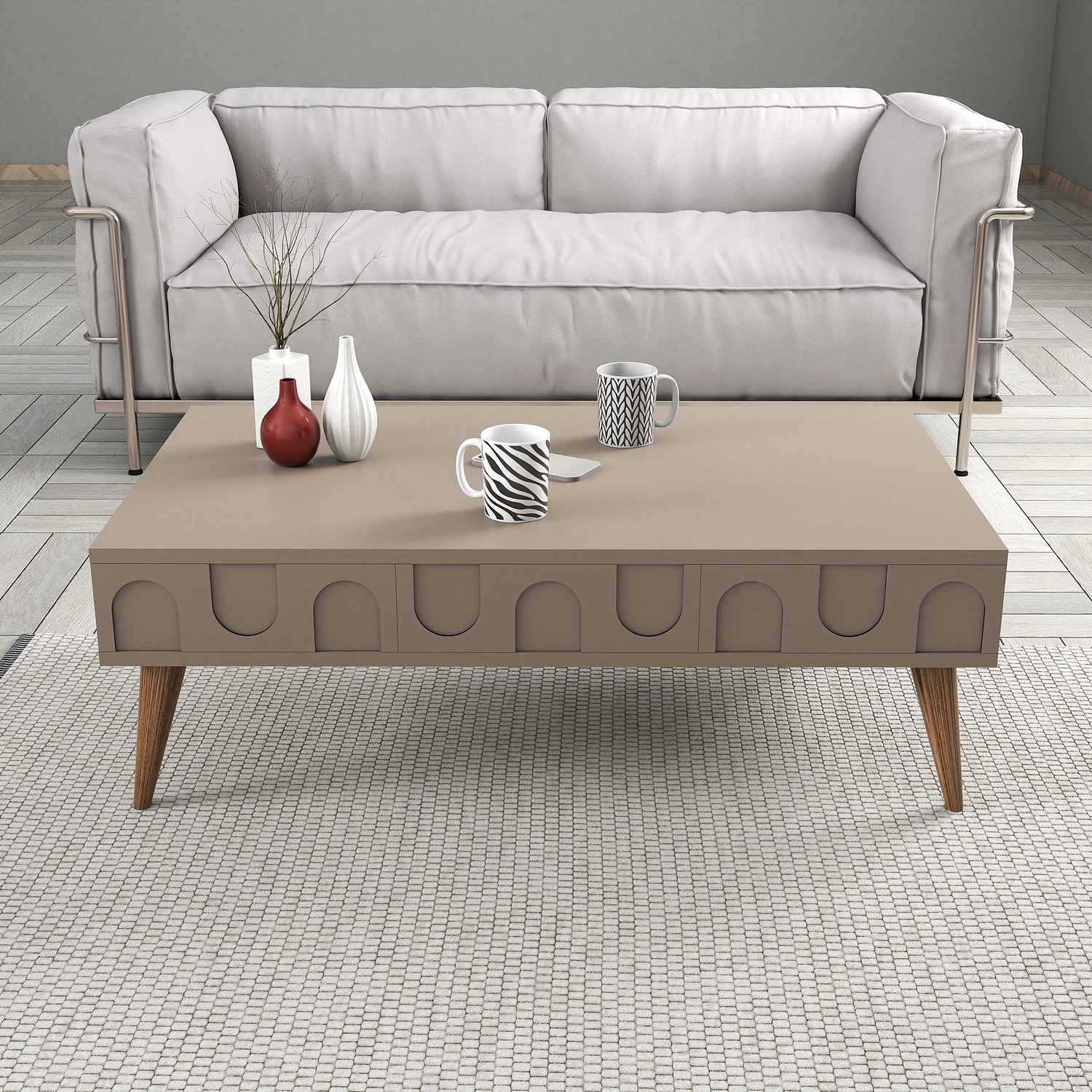 Lyon 3 Living room furniture set Wood veneer Atlas Walnut