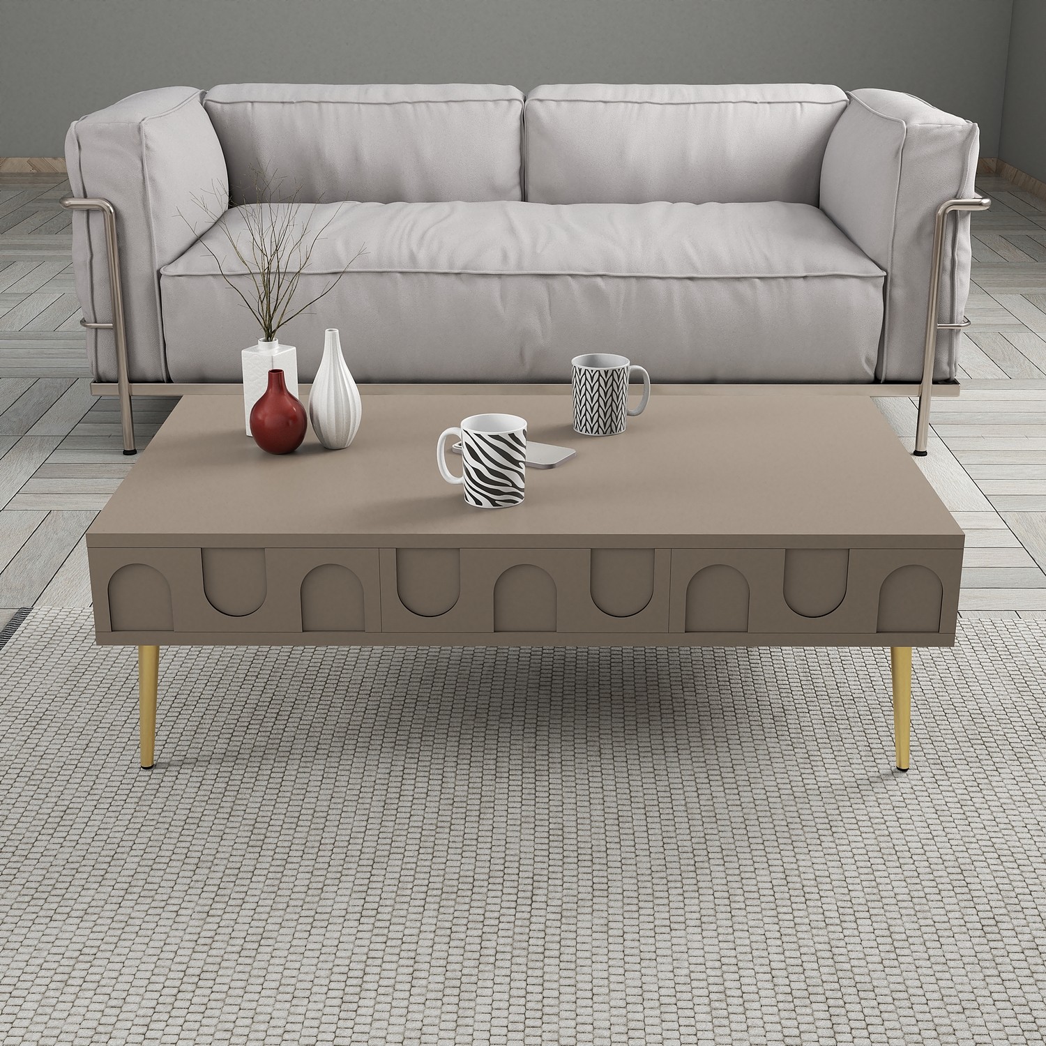 Lyon 3 Living Room Furniture Set Wood Veneer Atlas Gold