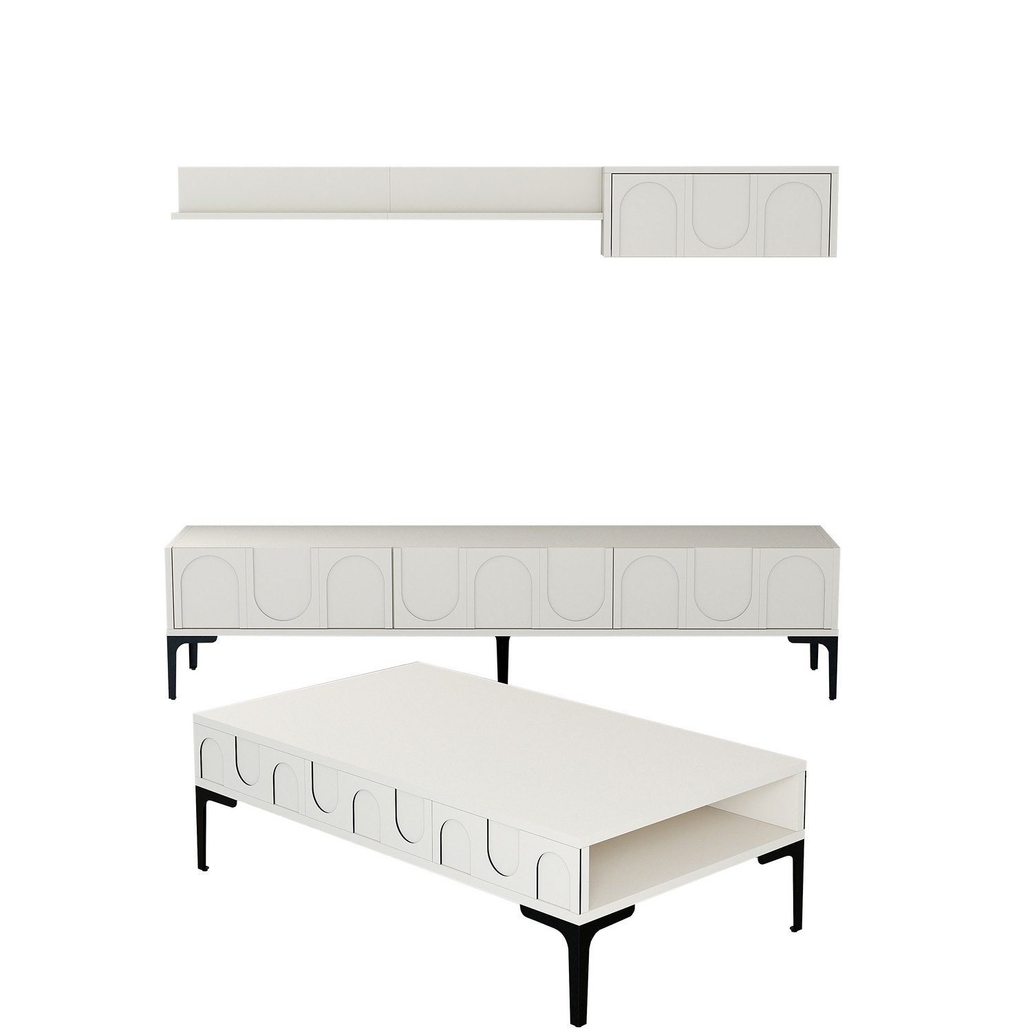 Lyon 3 Wohnzimmermöbel-Set Holzfurnier Creme Schwarz