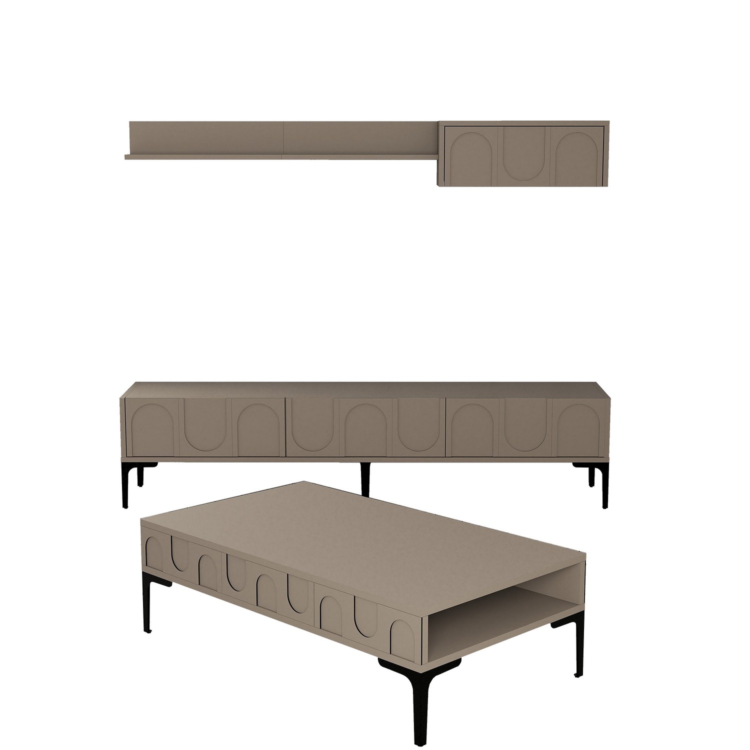 Lyon 3 Living room furniture set Wood veneer Atlas Black