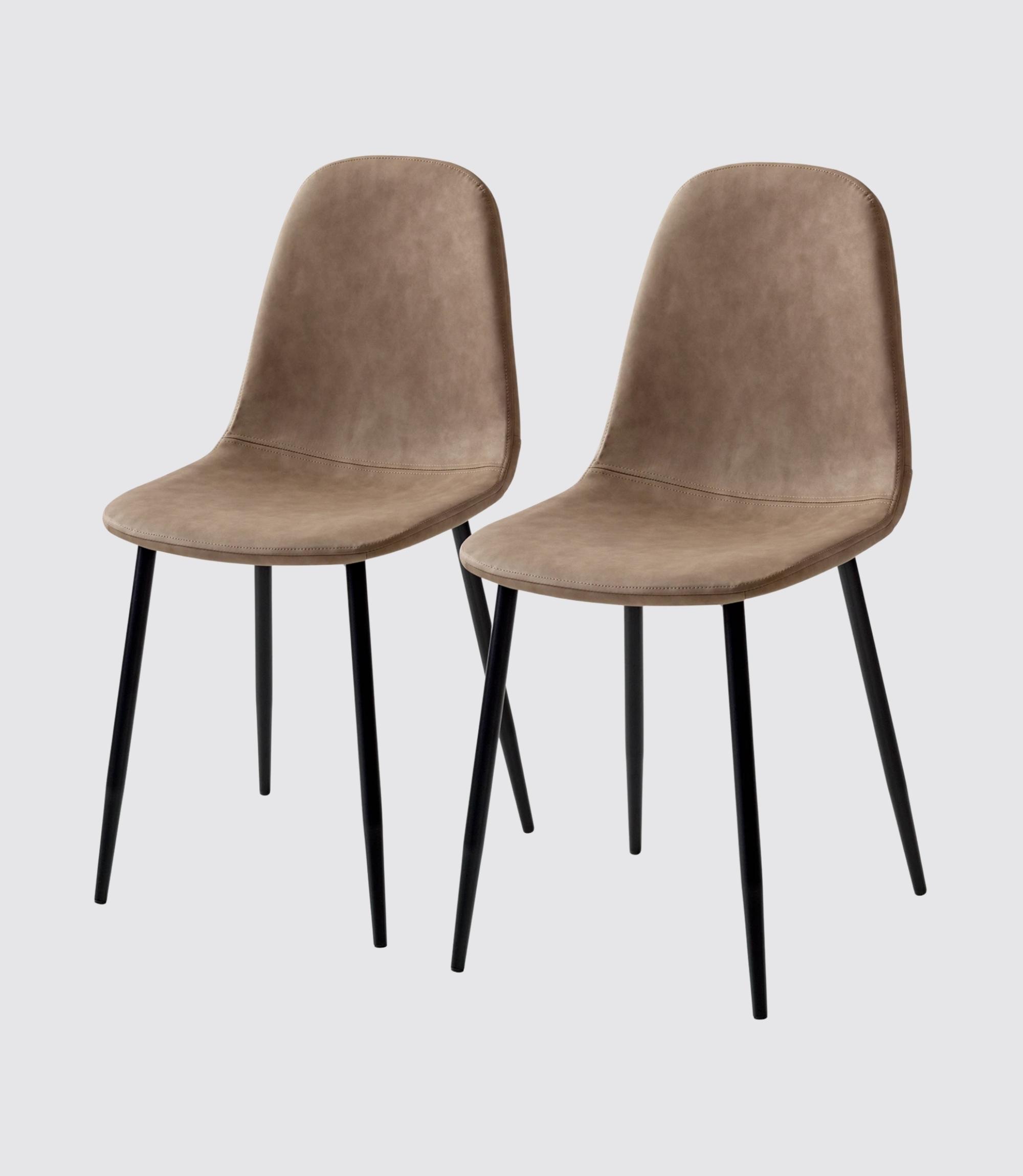2x Polsterstuhl mit filigranen Beinen Kunstleder Braun