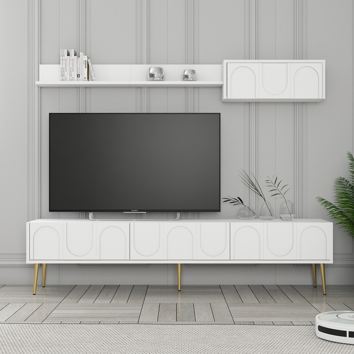 Lyon 2 TV cabinet wood veneer White Gold