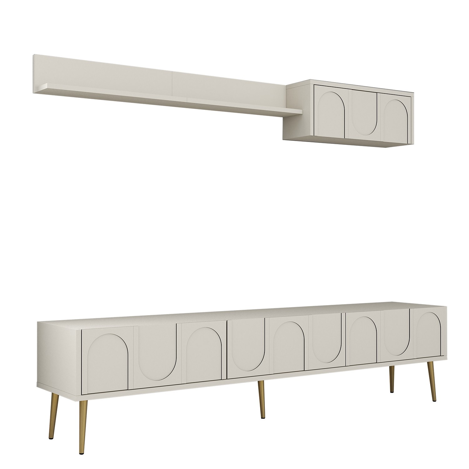 Lyon 2 TV cabinet wood veneer cream gold