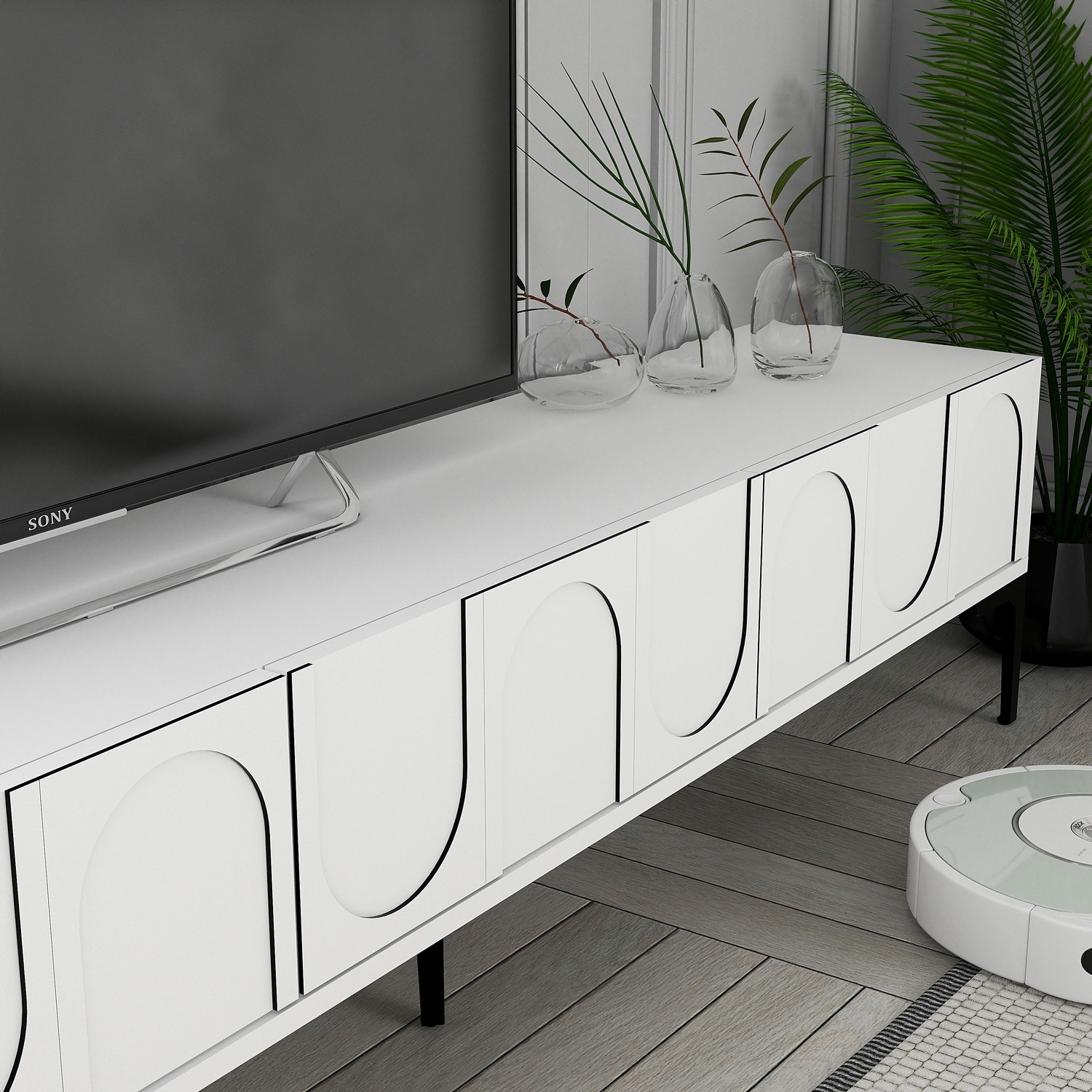 Lyon 2 TV cabinet Wood veneer White Black
