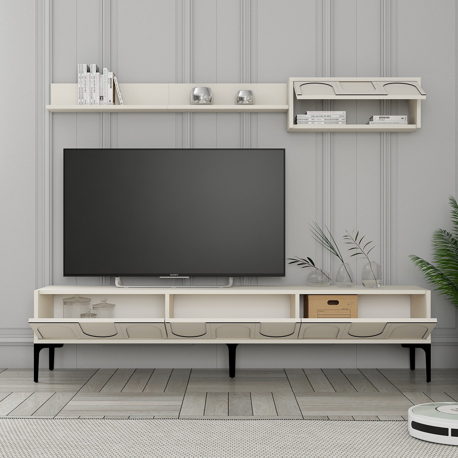Lyon 2 TV-Schrank Holzfurnier Creme Schwarz