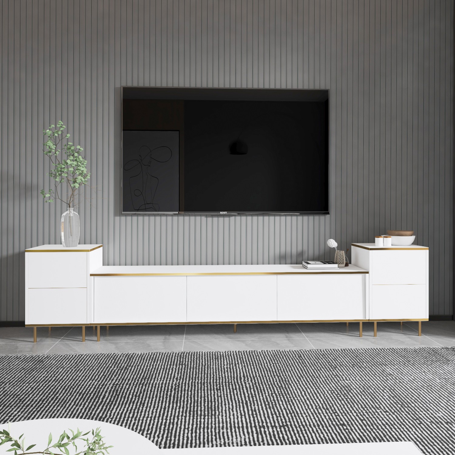 Imaj TV-Schrank Holzfurnier Weiß Gold