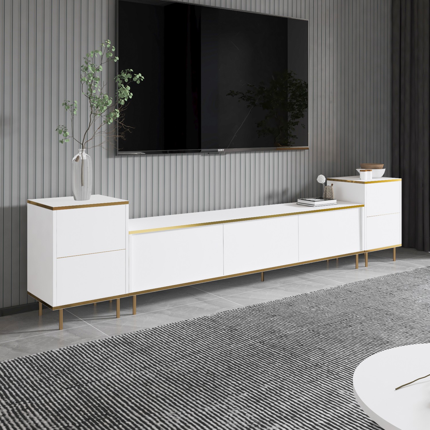 Imaj TV-Schrank Holzfurnier Weiß Gold